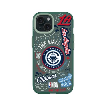iPhone 15 Clear 憂墨綠 - NBA - 塗鴉系列-洛杉磯快艇 Los Angeles Clippers - Graffiti