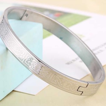 C3277 方形線條圈圈花紋 個性圖騰手環 圓圈鋼手環 中國風 不鏽鋼手鐲 316L鈦鋼 男生女生 圓形手環