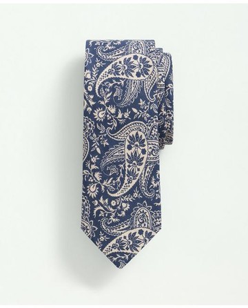 Brooks Brothers Men's Linen Paisley Tie | Medium Navy | Size Regular