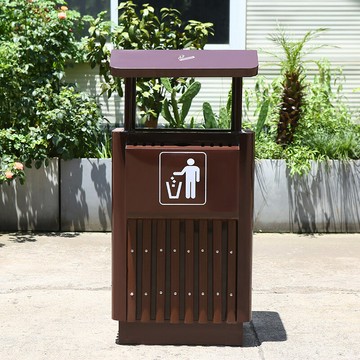 鋼木單桶果皮箱戶外公共環衛不銹鋼垃圾桶街道公園帶煙灰缸垃圾箱 雙11全館免運