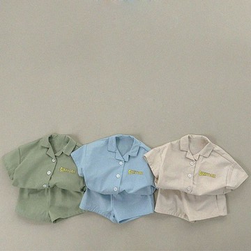 Mini baby🌷兒童西裝套裝短袖休閒字母多色男童夏款棉質休閒西服韓版