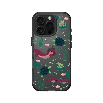 iPhone 16 Pro Clear 酷墨灰 - RHINOSHIELD X Taipei Zoo - 臺灣水域插畫（水獺、龜、蛙）