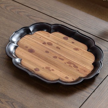 哲明 海棠福建湘妃竹文盤茶具托盤干泡壺承茶盤展示湘妃收納盤