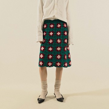 【NaSuBi Vintage】手工毛線織花A字古著裙