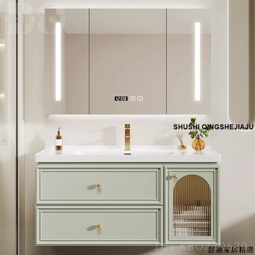 免運 可開發票 【破損包賠】法式復古中古實木浴室櫃組合浴櫃組巖板無縫陶瓷一體盆衛生間洗手臉盆櫃定製BOW18