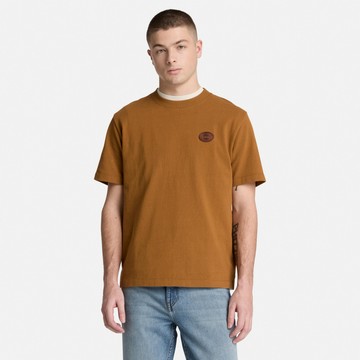 Timberland 男款深小麥色厚磅皮革徽章短袖T恤｜A26WWEH2