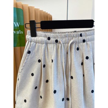 胖MM大碼240斤波點休閑闊腿短褲女夏裝顯瘦高腰抽繩運動直筒熱褲i