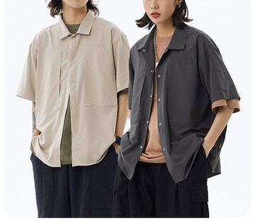 FINDSENSE X 日系春夏新款復古工裝翻領短袖襯衫男女
