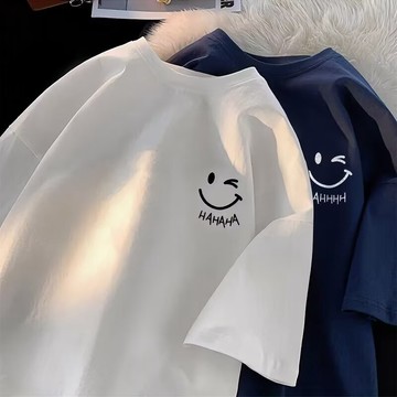 ⚡【M-5xl】平價促銷 加大碼短袖t恤男 休閒t恤 笑臉印花t恤 青少年Oversized潮流時尚t恤