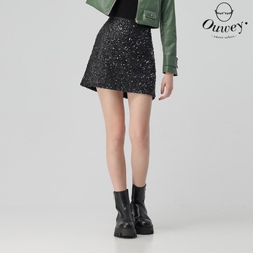 OUWEY歐薇 閃耀復古亮片短褲裙(黑；S-L)