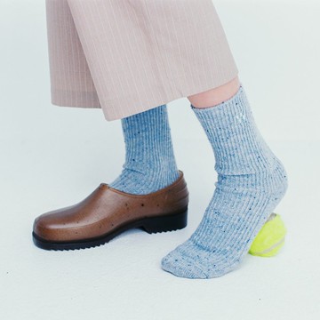 羊毛混紡花點刺繡襪子 中高筒堆疊感男女長襪