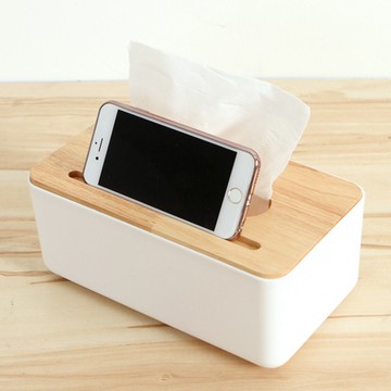 居家寶盒sv6491北歐風 創意多功能實木抽紙巾盒 收納盒 實木橡木蓋 手機架 面紙盒