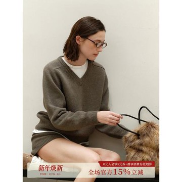 誰桃子 peach who簡約26支中鼎羊毛v領針織衫毛衣女早秋新款上衣