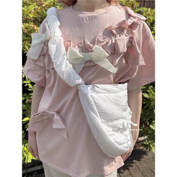 (免運)純正 mj 花邊異素材立體大蝴蝶結圓領寬松棉質T恤