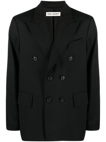 OUR LEGACY - Unconstructed double-breasted blazer - men - Cupro/Cattle Horn/Wool - 54 - Black