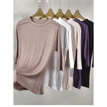 絲藝 五分袖+長袖圓領雙面針織桑蠶絲女士真絲上衣時尚打底衫女秋