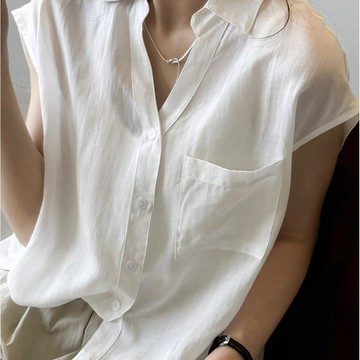 夏季女裝 氣質女裝 歐美風  復古上衣 無袖襯衫 設計感  修身襯衫 洋氣寬鬆 百搭 襯衣 襯衫女 女生衣服