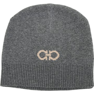 Salvatore Ferragamo LOGO針織雙面羊絨毛帽(深灰色)