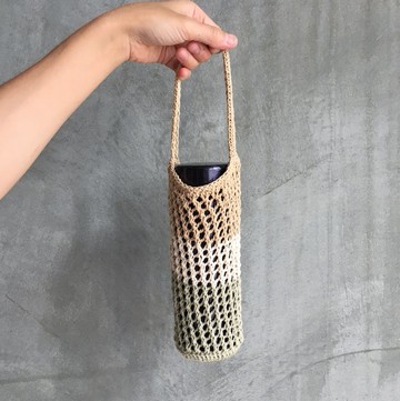 網狀編織水壺提袋 飲料提袋 無印的卡其配色2.0款