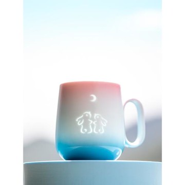 山水間玉兔望月玲瓏杯情侶對杯陶瓷辦公馬克杯高顏值創意生日禮物
