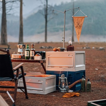 樂邦木紋蓋雙開門摺疊收納箱-大款(露營 衣物 防塵)