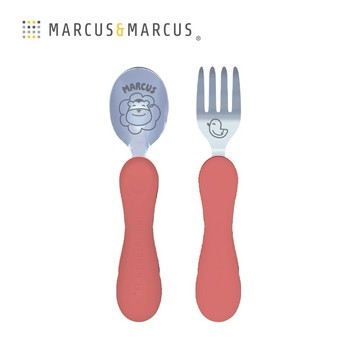 【MARCUS&MARCUS】兒童防滑易握學習叉匙組含盒(粉彩獅子)