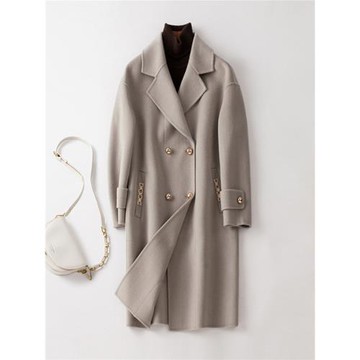 羊毛雙面呢西服外套女2024新款秋冬中長款高端氣質赫本風羊絨大衣