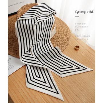 黑白條紋絲巾小長條真絲女士秋冬季細窄圍巾春秋高級感搭配襯衫的