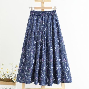 少量2025春夏季新款文藝復古傘裙a字半身裙女高腰長款裙棉麻碎花