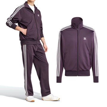 Adidas Fbird TT 男款 紫色 運動 休閒 長袖 寬鬆 拉鍊 口袋 羅紋 立領 外套 IY9893