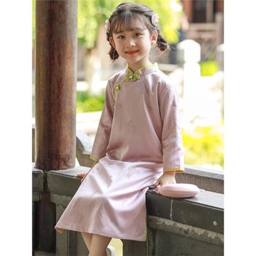女童旗袍秋季新款兒童民國中式改良長款連衣裙洋氣漢服中國風唐裝