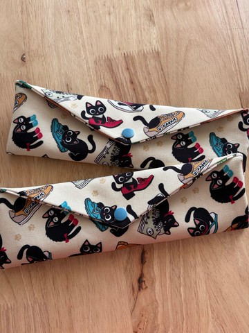 文青風環保純棉筷袋 調皮小黑貓  淡淡黃 質感原胚 美滿 水豚君