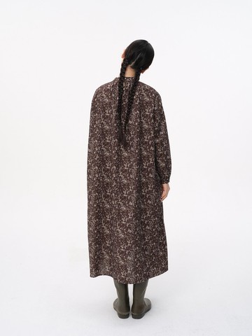 全棉復古印花A型立領連衣裙 洋裝