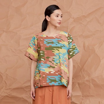 陌路巷角前衩短袖上衣_暮日粼光