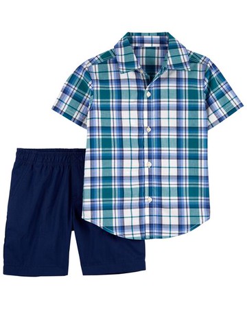 Toddler 2-Piece Navy Plaid Shorts Set