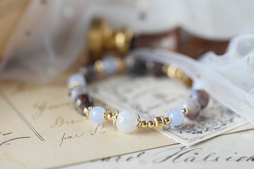 雲霧。彼得石 月亮石 藍紋瑪瑙 天然石 水晶手鍊