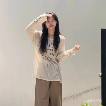 爆款促銷慵懶美式防曬顯瘦上衣薄款字母印花罩衫T恤夏季新款長袖休閒寬鬆0303 S3QY
