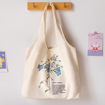 E.City 自然風花朵植物單肩帆布袋 提把高約26cm 重量約120g  36 x 32 x 8cm  海棠花