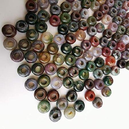 Loveliome 20 Pcs Large Hole Loose Stone Rondelle Indian Agate Beads for Crystals and Healing Stones Jewelry Makings