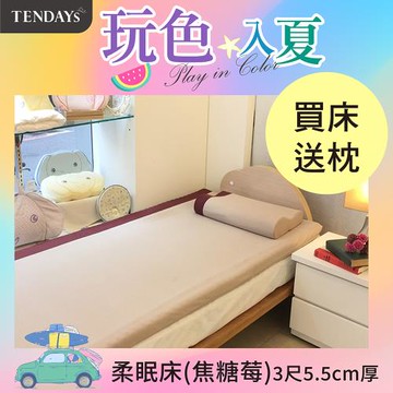 【TENDAYS】玩色柔眠記憶床3尺標準單人(焦糖莓 5.5cm厚  可捲收薄墊)買床送枕