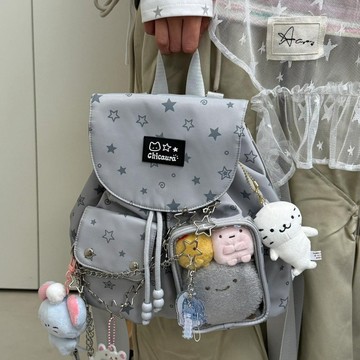 Bag House👜 2025新款韓係波點灰色星星百搭雙肩小背包少女痛包抽繩娃包