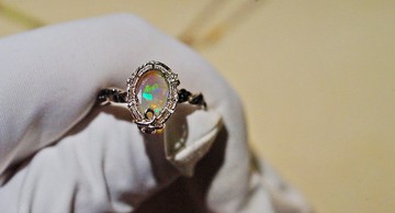 純手工銀繞線非洲歐泊黑尖晶戒開口指