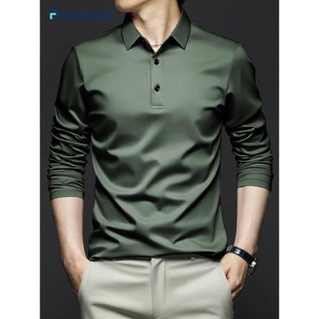 (免運)長袖T恤男春秋冬新款莫代爾棉打底衫男商務休閑純色翻領polo衫男