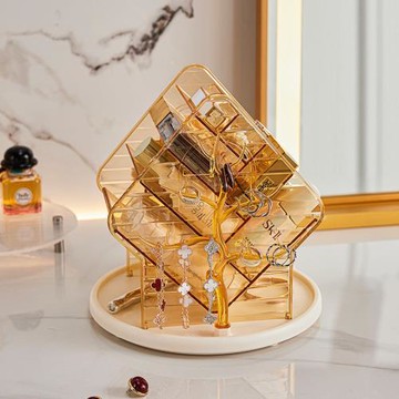 化妝品收納盒桌面可旋轉收納盒子家用梳妝臺飾品分格多功能儲物盒