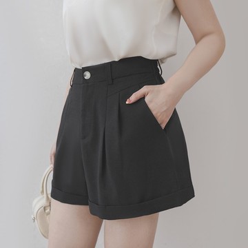 【PolyLulu】 不易皺親膚亞麻反褶短褲 MISS. 中大尺碼褲子