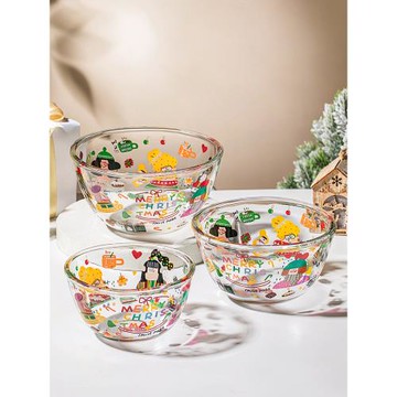 西比爾圣誕玻璃碗盤餐具耐高溫家用湯碗泡面碗可愛菜盤碗碟高顏值