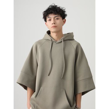 純色重磅連帽短袖t恤男款夏季美式潮牌寬松百搭運動涼感半袖帽衫