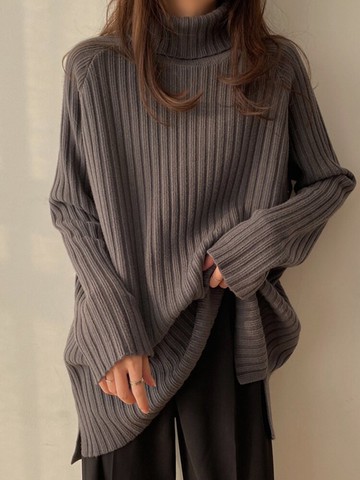 2021新款套頭高領毛衣女秋冬中長款慵懶風寬松外穿軟糯針織打底衫