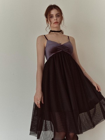 Velvet tulle dress (Dark navy)