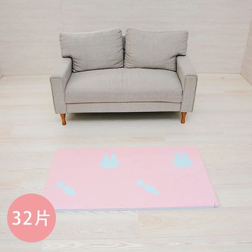 Pato.Pato - EVA巧拼地墊-升級款抗菌動物巧拼-兔子愛吃紅蘿蔔-淺粉&天藍 (30x30x2cm)-32片(附贈邊條x48)